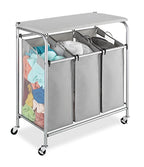 Whitmor 3 Section Rolling Laundry Sorter with Folding Station - Ironing Board, Chrome / Gray - size: 3 Section lroning Board，Grey