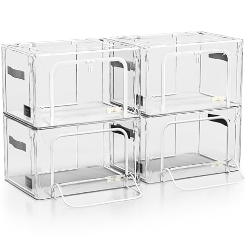 Sorbus Storage Bins with Metal Frame - Stackable & Foldable Clothes Organizer Bags - Clear Soft Plastic Storage Containers (4 Pack, Large) - size: Large, style: 4 Pack