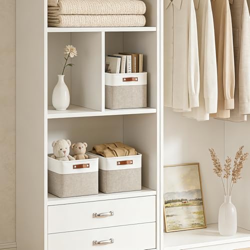 Bagnizer Collapsible Fabric Storage Cubes 11x11 Cube Storage Bins, 4 Pack Closet Baskets Box with Handles for Organizing, Shelf, Toys, Clothes, Home, Office, Nursery (Beige&White) - color: Beige / Off-White, size: Cube - 11"x11"x11"
