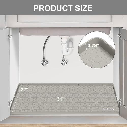 Under Sink Mat, 31" x 22" Waterproof Silicone Under Sink Tray for Kitchen & Laundry Cabinets, Kitchen Cabinet Shelf Protector, Up to 3.2 Gallons Liquid, Fits 36 inch Standard Cabinet (Khaki) - color: Khaki, size: 22"W x 31"L