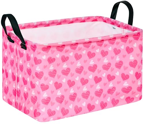 MAIZMZ Girls Storage Basket Heart Print Storage Cube for Women, Closet Shelf Organizer Bins Empty Gift Basket with Handles Girls Nursery hamper Kids Toys Books Box Room Deco - color: Twill love