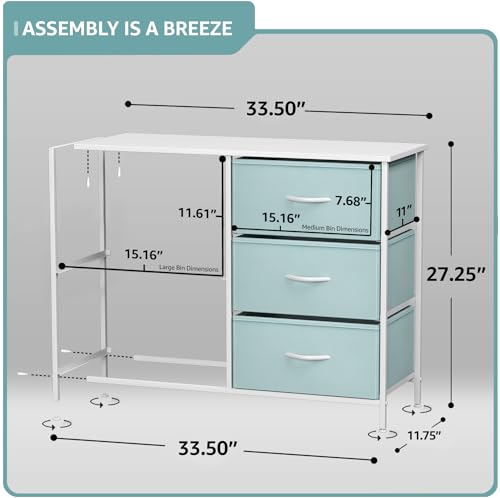 Sorbus Kids Dresser with 5 Drawers - Storage Chest Organizer Unit with Steel Frame, Wood Top & Handles, Tie-dye Fabric Bins for Clothes - Wide Furniture for Bedroom Hallway Kids Room Nursery & Closet - color: Aqua, style: 5-Drawer