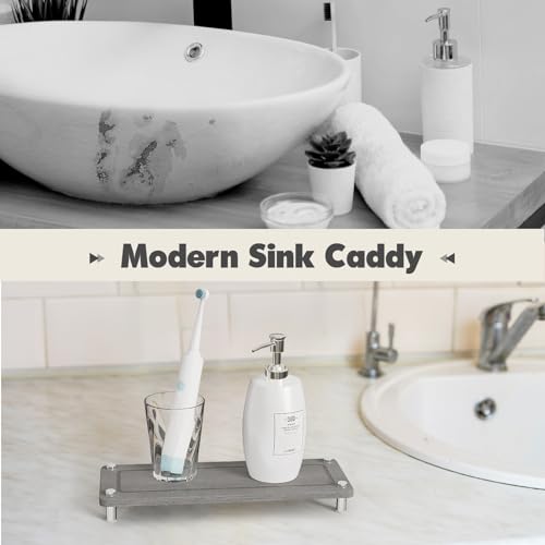 Kitchen Sink Caddy Water Absorbing Stone Tray For Sink, Diatomite Bathroom Countertop Tray Organizer, Faucet Stone Drying Mat Coaster Soap Dish Sponge Dispenser Holder (Grey) - color: Grey