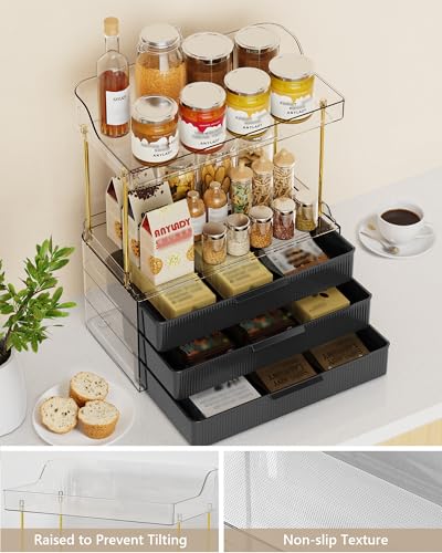 Anylady Bathroom Organizers and Storage, Makeup Organizer (Sturdy Durable Attractive), Ideal for Vanity, Countertop, Counter, Perfume, Skincare, Cabinet, Cosmetic, Dresser Organizer (deep black) - color: Deep Black