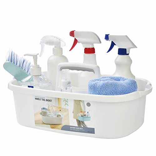 ALINK Large Plastic Shower Caddy Tote, Portable Storage Caddy Basket Organizer with Handle for Dorm, Bathroom, Tool, Garden, Kitchen, Cleaning Supplies - White - color: White