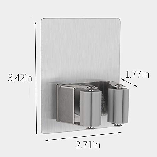 Broom Holder Wall Mount, 4 Pack Gray Stainless Steel Mop and Broom Organizer, Heavy Duty 15 Lbs Self Adhesive Tool Hanger, No Drill Broom Hooks for Garage, Kitchen, Bathroom Organization - color: Gray (4 Pack)