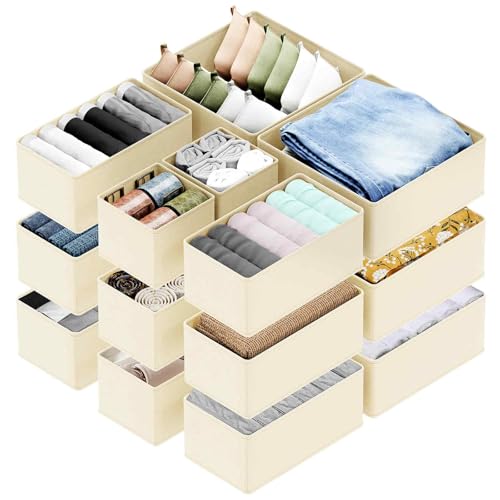 SpaceAid Drawer Organizer for Clothes, 18 Pack Dresser Drawer Organizer Bins, Closet Organizers and Storage Dividers for Clothing, Underwears, Socks (Beige) - color: Beige, size: 18 Pack