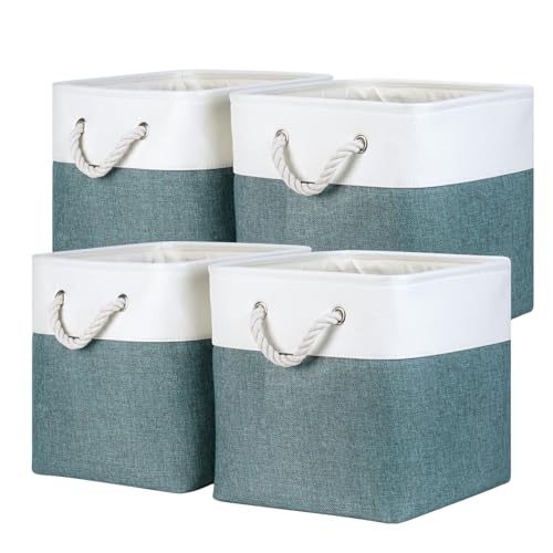 Temary 12 Inch Cube Storage Baskets 4 Pack Fabric Storage Bin for Organizing, Shelf Baskets for Home Office Closet, Collapsible Cube Storage Bins (White&Dark Green) - color: White&Dark Green, size: 12"L x 12"W x 12"H