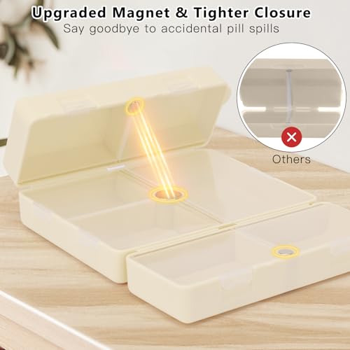 FYY 2 Pcs Daily Pill Organizer, 7 Compartments Portable Pill Case Travel Pill Organizer,[Folding Design] Pill Box for Purse Pocket to Hold Vitamins,Cod Liver Oil,Supplements and Medication-White - color: White, size: Large (1 Piece), Small (1 Piece)