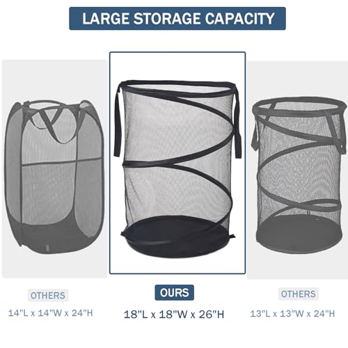 Seiritex Mesh Popup Laundry Hamper 115L Foldable Laundry Basket Extra Large Capacity Collapsible Clothing Storage Basket with Handles 26 H x 18 W x 18 L (Black) - color: Black