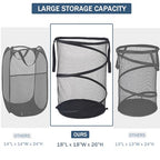Seiritex Mesh Popup Laundry Hamper 115L Foldable Laundry Basket Extra Large Capacity Collapsible Clothing Storage Basket with Handles 26 H x 18 W x 18 L (Black) - color: Black