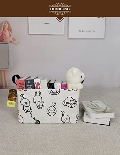 HUNRUNG Rectangle Storage Basket Cute Canvas Organizer Bin for Pet/Children Toys, Books, Clothes Perfect for Rooms/Playroom(REC-Black cat) - color: REC-Black cat