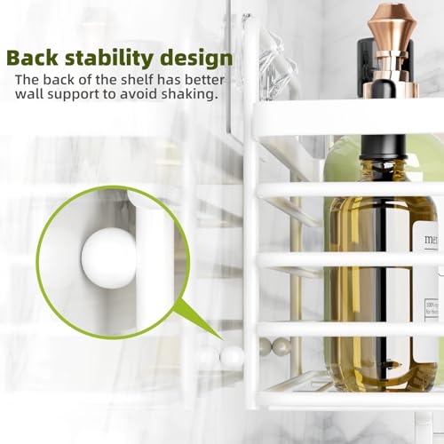 Yougai Shower Caddy, Shower Organizer with Soap Holder and Hooks, Rustproof Shower Shelves, No Drilling Bathroom Organizers and Storage, Wall-Mounted Kitchen & Home Decor (White) - color: White