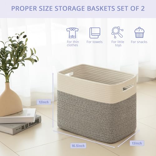 OIAHOMY Storage baskets for Shelf, Toy Storage Basket, Collapsible Storage Bins, Blanket Basket Living Room, Closet Storage for Bedroom, 16.5 x 13 x 12 Inches-Pack of 2-Grey - color: Grey, size: 16.5" x 13" x 12"