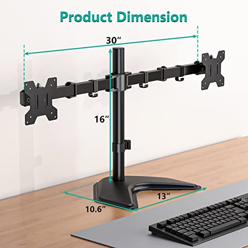 WALI Dual Monitor Stand for Desk, Monitor Stands for 2 Monitors up to 27 inch, Dual Monitors Mount Fits up to 22lbs, Free Standing Full Motion Dual Monitors Arm for Desk (MF002), Black - size: Dual, style: Free-Standing