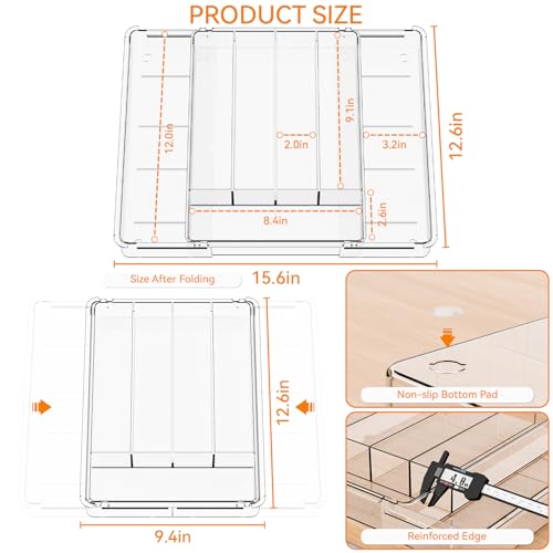 Yieach Clear Expandable Silverware Drawer Organizer,9.4-15.6In Adjustable Silverware Tray for Drawer,Acrylic Kitchen Utensil Drawer Organizer for Cutlery,Flatware Organizers and Fork and Spoon Holder - size: M - 9.4 to 15.6