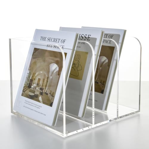 3 Vertical Compartments Clear Acrylic Magazine & File Holder – Multipurpose Desk Organizer for Documents, Tablets, Magazines, Books – Office/Home/Classroom Rack - size: B5, 3 Sections