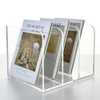 3 Vertical Compartments Clear Acrylic Magazine & File Holder – Multipurpose Desk Organizer for Documents, Tablets, Magazines, Books – Office/Home/Classroom Rack - size: B5, 3 Sections