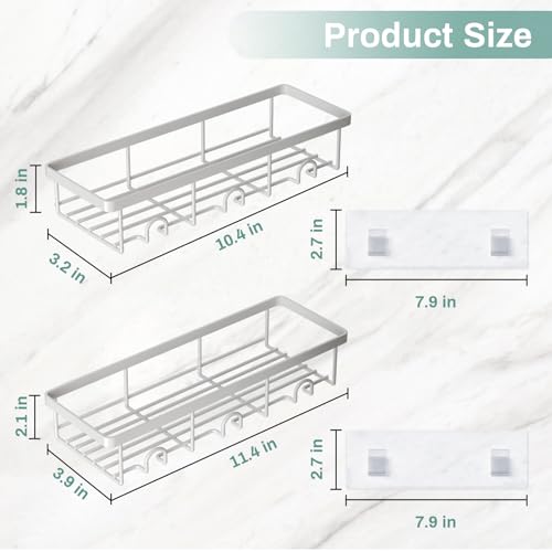 White Shower Caddy Organizer, 2 Pack Adhesive Shampoo Holder Basket Shelves for Storage and Organization, Wall Suction Bath Bathtub Rack Set for RV Camper, Bathroom Restroom Decor and Accessories - color: White, size: Small 2 Pack