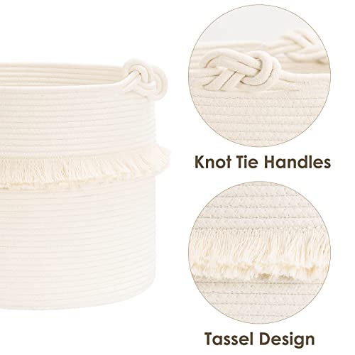 CherryNow Large Woven Storage Baskets – 16'' x 13'' Cotton Rope Decorative Hamper for Nursery, Toys, Blankets, and Laundry, Cute Tassel Nursery Decor - Home Storage Container Off-white - color: Off-white, size: 40L (16"W x 13"H)