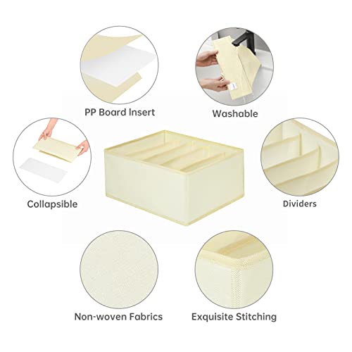 Jeans Drawer Organizers for Clothing, 5 Compartment Wardrobe Storage Box, Washable Clothes Organizer for Folded Clothes, Jeans, Pants, Leggings, t-shirts(Beige) - color: Beige
