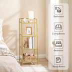 HOOBRO Gold Glass Shelf Stand, 4 Tier Standing Shelf Unit, Bathroom Organizer and Storage, Floor Storage Shelves Waterproof, for Bathroom, Laundry, Toilet, Tempered Glass, Gold GD79CJ01 - size: 15" L x 11.8" W x 42.1" H