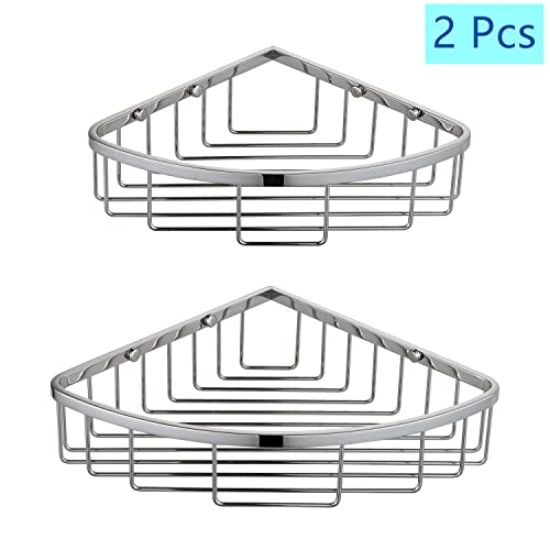 [2 Pack] Corner Shower Caddy Organizer, SUS304 Stainless Steel Heavy Duty Rust-Proof Shelf Holder, Wall Mounted Storage Rack for Bathroom Kitchen, Polished Chrome - color: Chrome, size: Corner (2 Pack)
