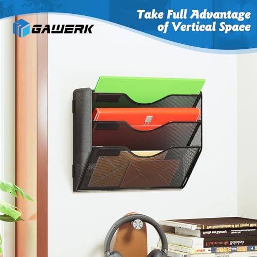 Gawerk 3 Tier Hanging Wall File Organizer, Mesh Mail Paper Orgnization Hanging File Folder Holder for Home Office, Black - color: Black, size: 3-T