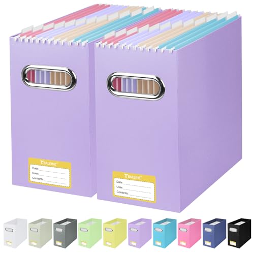 BALEINE File Organizer Box, Cardboard File Folder Organizer with Handle for Letter Size, Portable Collapsible Hanging Filing Box for Home Office Document Storage (2 Pack, Lavender) - color: Lavender, style: 2PK