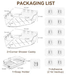 Corner Shower Caddy, 3-Pack Adhesive Shower Organizer with Soap Holder and Hooks, Rustproof Corner Shower Shelves, No Drilling Bathroom Organizer for Bathroom