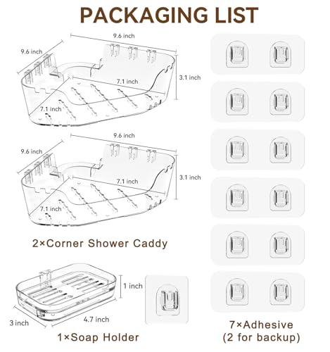 Corner Shower Caddy, 3-Pack Adhesive Shower Organizer with Soap Holder and Hooks, Rustproof Corner Shower Shelves, No Drilling Bathroom Organizer for Bathroom