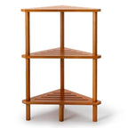 Yoshiky 3-Tier Free Standing Corner Shower Caddy, Bamboo Wood Bathroom Shower Shelf Table for Inside Shower Organizer & Storage Foot Rest Shower Stool