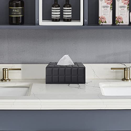 Tissue Box Cover Rectangle Tissue Box Holder PU Leather Facial Organizer with Magnetic Bottom,Decorative Napkin Caddy for Vanity Dresser Night Stand Table Countertop Home Office Car,Black - color: Rectangular Tissue Box-black Grid