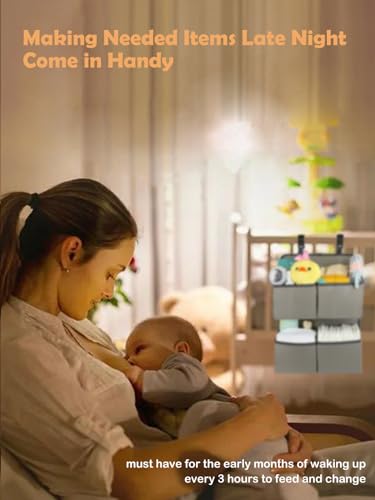 Hanging Diaper Organizer for Crib/Playpen/Bassinet/Playard – Hold 80+ Diapers - 4 Deep Pockets- Changing Table Diaper Holder Bag- Diaper Storage for Newborn Baby Essentials Stacker Caddy, Gray - color: Gray