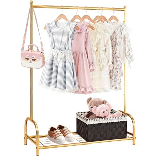 Baby Clothes Organizer, Kids Dress Up Storage Rack, Small Clothes Rack with Metal Storage Shelf, Kids Closet Organizers, Baby Closet (Gold) - color: Gold