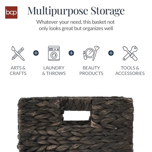 Best Choice Products 12x12in Pack of 5 Cube Storage Baskets, Water Hyacinth Multipurpose Collapsible Organizers, Handwoven Laundry Totes for Laundry, Living Room, Kids Room & Nursery - Black - color: Black, size: 12x12in