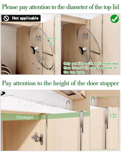 Over Cabinet Door Pot Lid Organizer, 2-Tier Stainless Steel Pan Cover Rack, Kitchen Storage Holder - style: 2-slot pot lid rack
