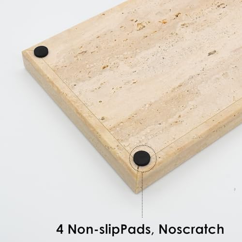 Real Natural Travertine Tray for Bathroom, Vanity, Kitchen and Desktop, Rectangle Genuine Travertine Stone Tray for Jewelry, Cosmetics, Candles, Lotion, Perfume and Home Decor - color: Travertine, size: 12" x 8" x 1.2"