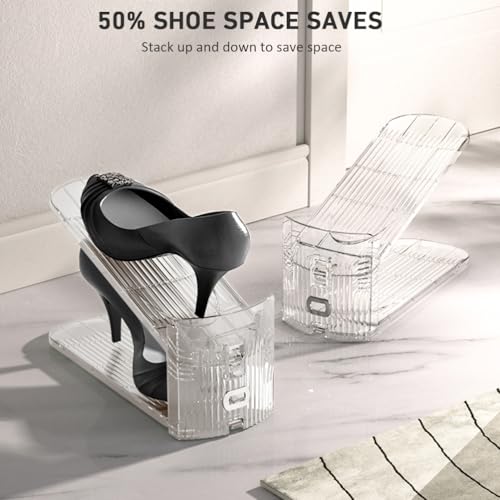 1 Pack Clear Shoe Slots Organizer - Adjustable Height 3.7''to 7.7'' Shoe stackers for a Pair of Shoes,Shoe Rack Storage Shoe Space Saver 50%,Easy to Assemble Shoe Hold Shoe Organizer for cloest