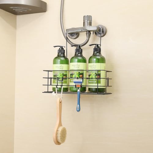2pcs Single-Layer Shower Caddy Hanging Shower Orangizer Stainless Steel Shower Rack with Hooks Over The Door, Shampoo Basket Storage (Black) - color: Black, size: 2pc 1-Tier