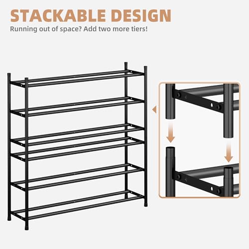 STORAGE MANIAC Long Expandable Shoe Rack, 18 Pairs Metal Wide Stackable Shoe Rack, Adjustable Shoes Shelf, Freestanding Shoes Organizer for Closet, Entryway, Hallway, Garage, Front Door, 3 Tiers - size: 3-tier