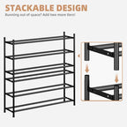 STORAGE MANIAC Long Expandable Shoe Rack, 18 Pairs Metal Wide Stackable Shoe Rack, Adjustable Shoes Shelf, Freestanding Shoes Organizer for Closet, Entryway, Hallway, Garage, Front Door, 3 Tiers - size: 3-tier