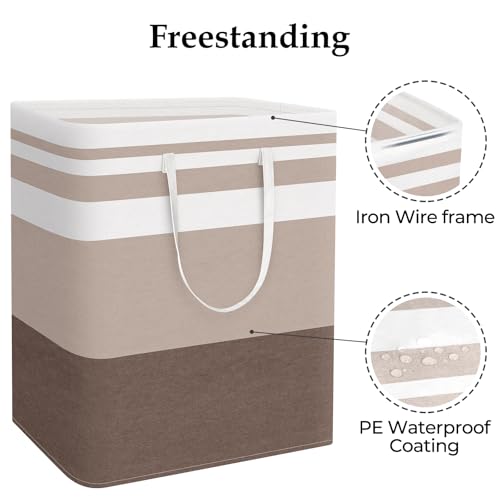 StorageRight Large Collapsible Laundry Basket Hamper with Easy Carry Handles，Freestanding Clothes Hampers for Laundry, Bedroom, Dorm, Towels, Toys, 125L, Khaki - color: Khaki, size: 125L