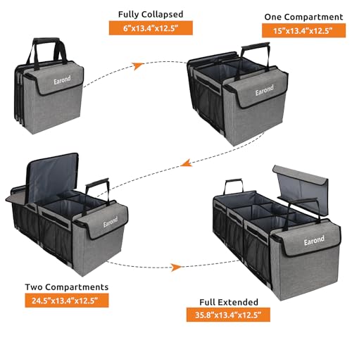 Collapsible Trunk Organizer with Insulated Leakproof Cooler Bag,Removable Lid,Adjustable Securing Straps,3 Compartments Trunk Organizer for SUV,Truck,Sedan(Light Grey) - color: Light Grey, size: With Cooler