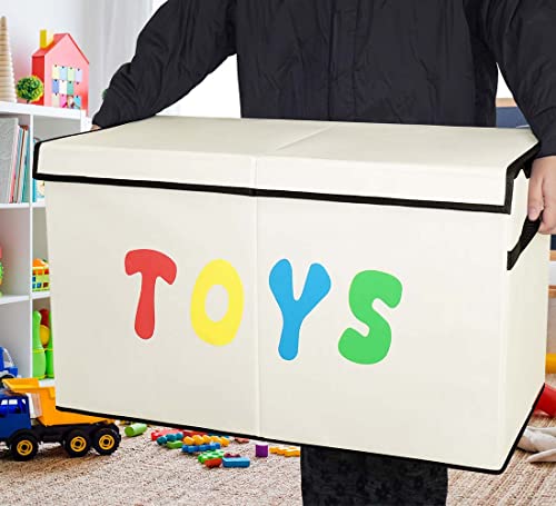 YOLOXO Toy Box Chest, Collapsible Sturdy Storage Bins with Lids, Extra Large Kids Toy Storage Organizer Boxes Bins Baskets for Kids, Boys, Girls, Nursery Room, Playroom, Closet (New Beige) - color: New Beige