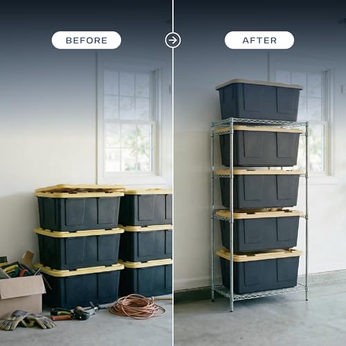 MonsterRAX 5-Tier Side-Load Heavy Duty Garage Slide Bin Storage Rack for 27-Gallon Totes. Industrial metal organization, 250lb capacity, NSF Certified. (Bins not included) (Black) (Silver) - color: Silver
