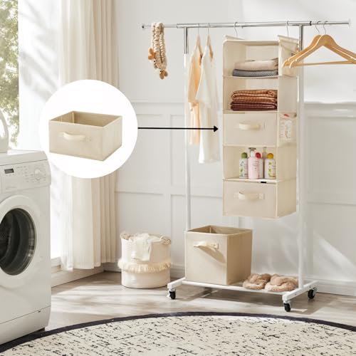 Hanging Shelf Closet Storage Organizer Removable Drawers ，Hanging Storage Organizer Hanging Sweater 2 Sock Underwear Drawers for Closet, Bedroom, Beige - color: Beige-d