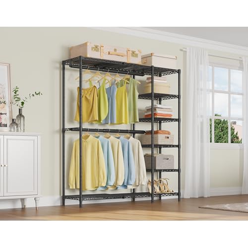 VIPEK X2 Expandable Reach-in Closet Racks Adjustable from 3'3" to 4'8" Portable Open Walk-in Closet Rack System with Flexible Shelves and Hanger Rods Clothing Rack for Hanging Clothes, Black - color: Black