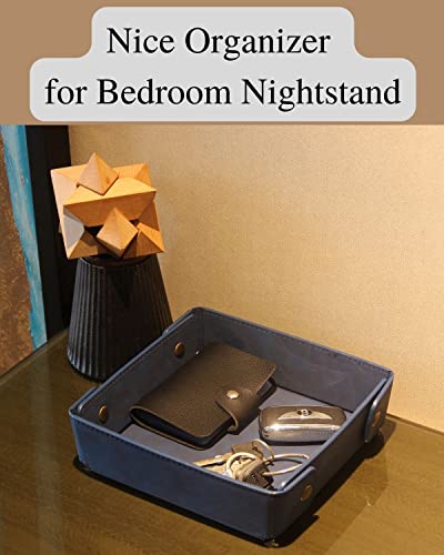 CASIRENA Faux Leather Valet Tray Organizer for Men - Catch-All Tray for Entryway Table Key, Wallet, Watch, Coin Change, Phone, Dresser EDC Dump Jewelry, Bedside Nightstand Desk-top - color: Blue, size: Square