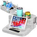 TabCouchCaddy - Couch Cup Holder Tray Pillow - Bed, Couch Caddy, Sofa, RV & Car - Holds Drinks, Snacks, Remotes, Phones, Kindle, Tablet | Bed Cup Holder (Grey) - color: Grey